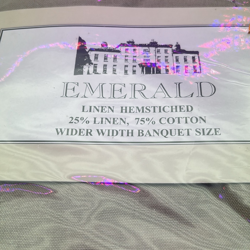 Emerald Beige Hemstitched Tablecloth - Picture 2 of 4